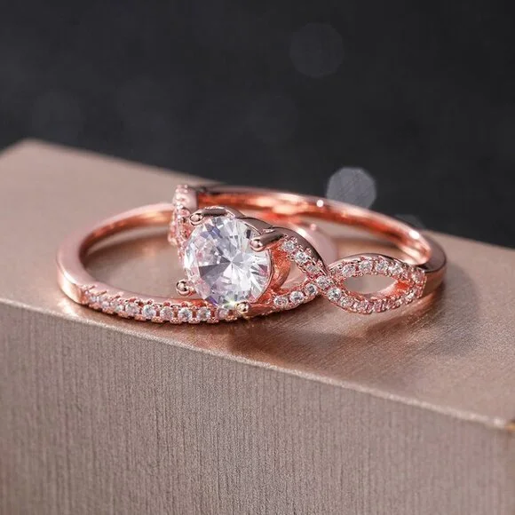 😍Double Layer Rose Gold Plated Lovely Fashion Ring Set for Women/Girl, L045 - Picture 4 of 8